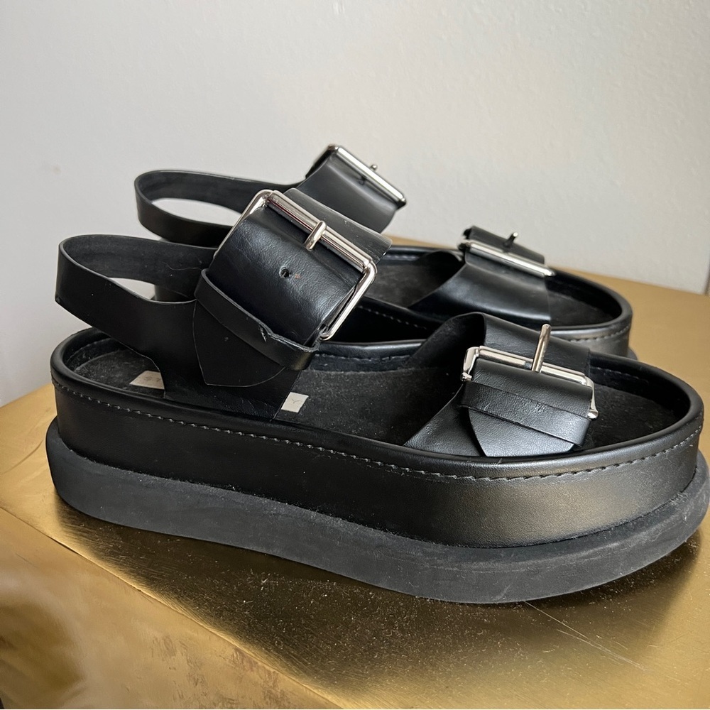 Stella McCartney Black Faux Leather Vegan Platform Buckle Sandals - Picture 6 of 15